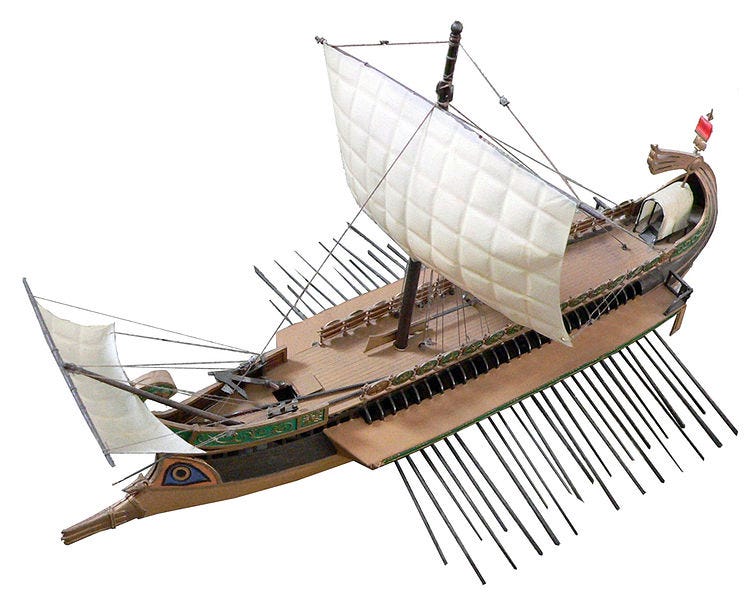 Model of a Roman Trireme showcasing naval engineering