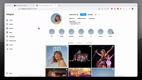 Screenshot of Taylor Swift's Instagram