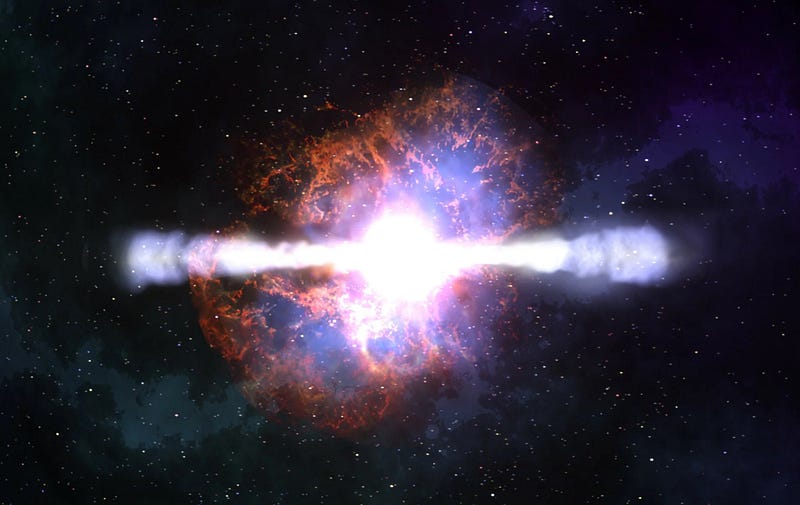 Artistic depiction of an antimatter star within a nebula of regular matter