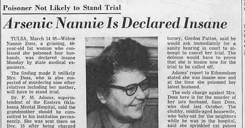 Nannie Doss in custody, reflecting her somber fate.