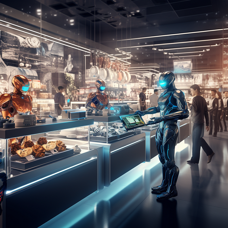 Futuristic retail environment with AI technology