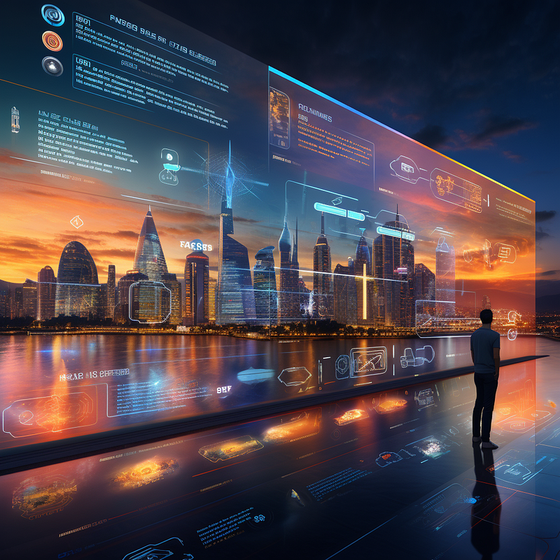 Futuristic city skyline at dusk