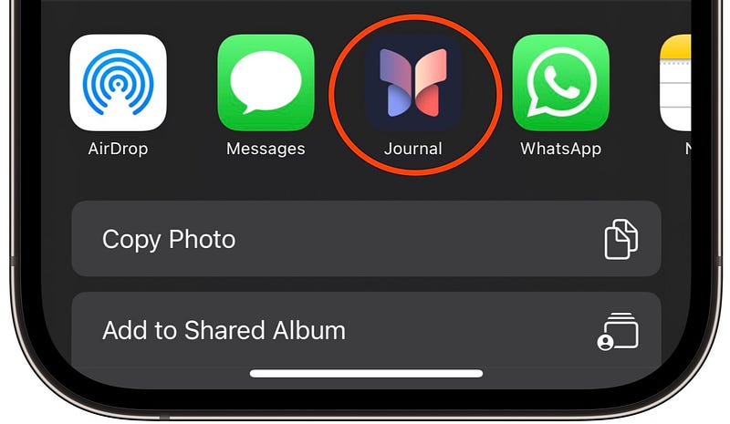 Sharing a photo to the Journal app