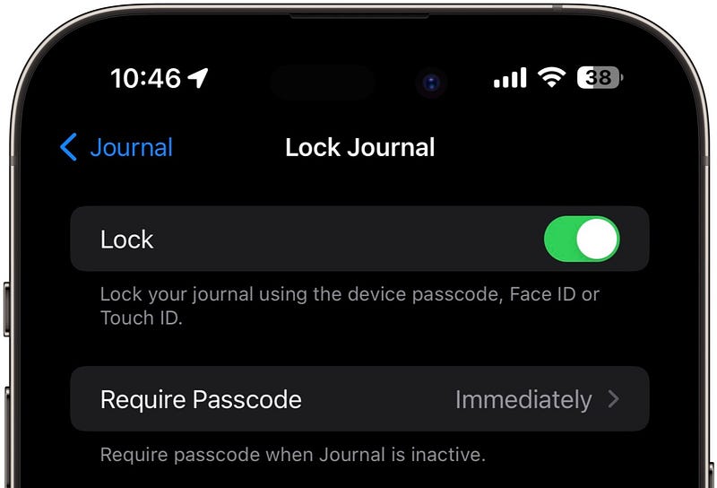 Locking the Journal app for security