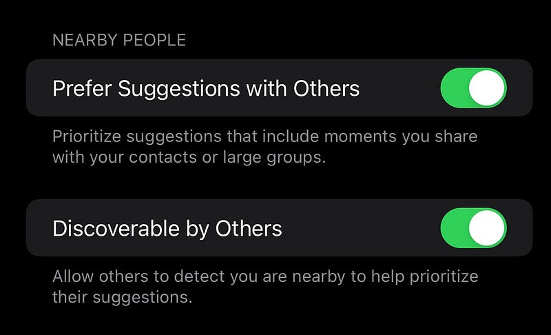 Suggestion preferences based on nearby individuals