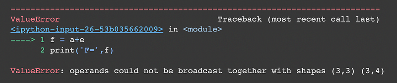 Error Example for Incompatible Matrices