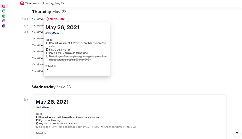 Timeline view in Mem note-taking app