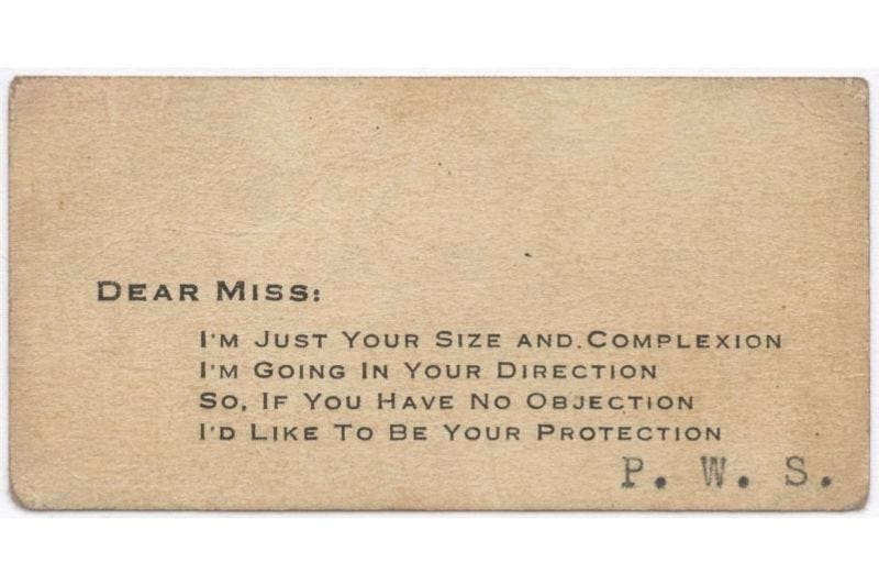 A humorous flirtation card from the Victorian era