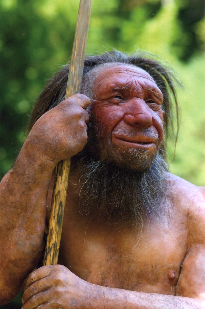 Artistic representation of God resembling Neanderthal features